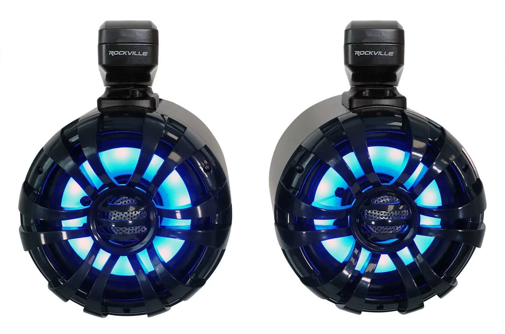 Pair Rockville WB65KLED 6.5" 600w Black Marine Wakeboard LED Tower Sizepeakers+Remote