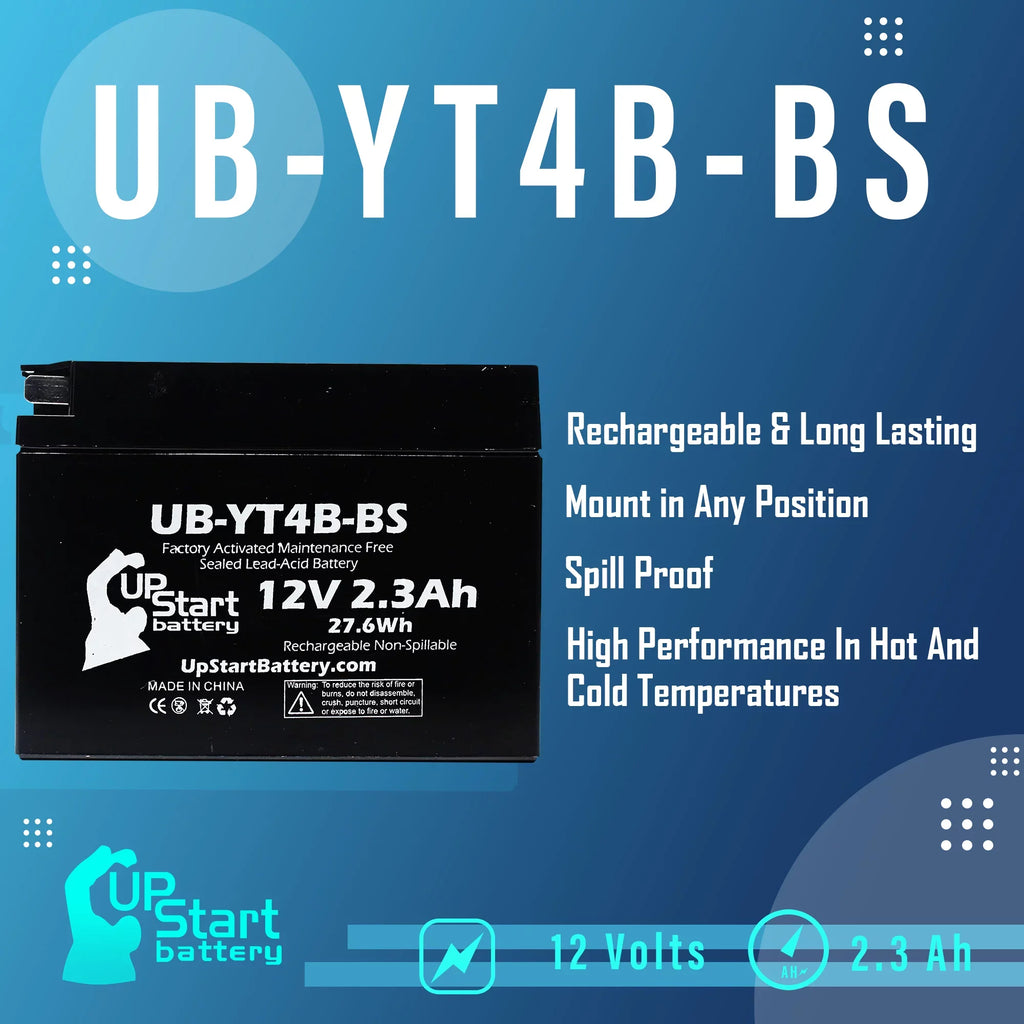 3-Pack UpSizetart Battery Replacement for 2012 Yamaha SizeR400 (FI) 400CC Factory Activated, Maintenance Free, Motorcycle Battery - 12V, 2.3Ah, UB-YT4B-BSize