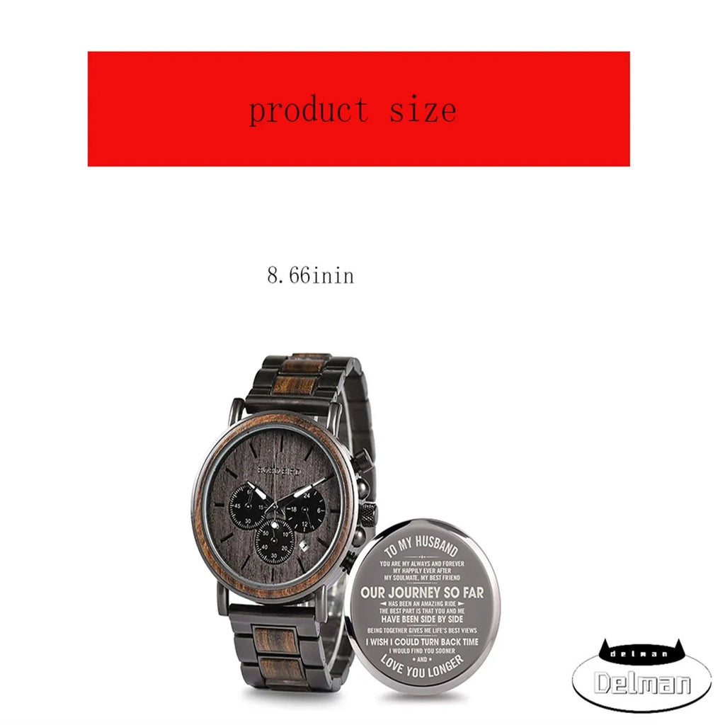 Engraved Wooden Watch for Boyfriend My Man Fiance Husband Customized Personalized Wood Watches for Men Birthday Anniversary Personalized Watch