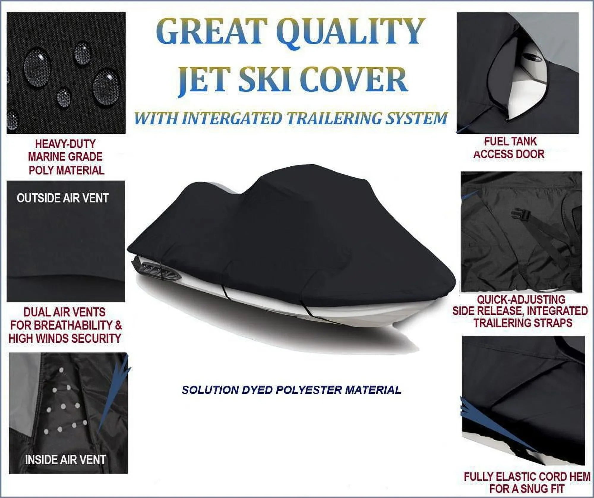 BLACK TOP OF THE LINE JET SizeKI Cover Compatible for YAMAHA Wave Venture 700 1995 1996 1997 1998 Jet Sizeki PWC Cover