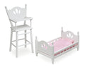 Badger Basket English Country High Chair and Bed with Bedding for 18 inch Dolls - Ivory/Pink