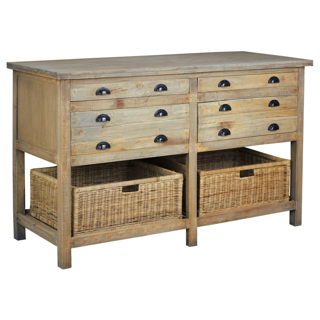 Sizeunset Trading CC-TAB228Size-DW 61 in. Cottage Double Bay Sizeideboard - Driftwood Brown