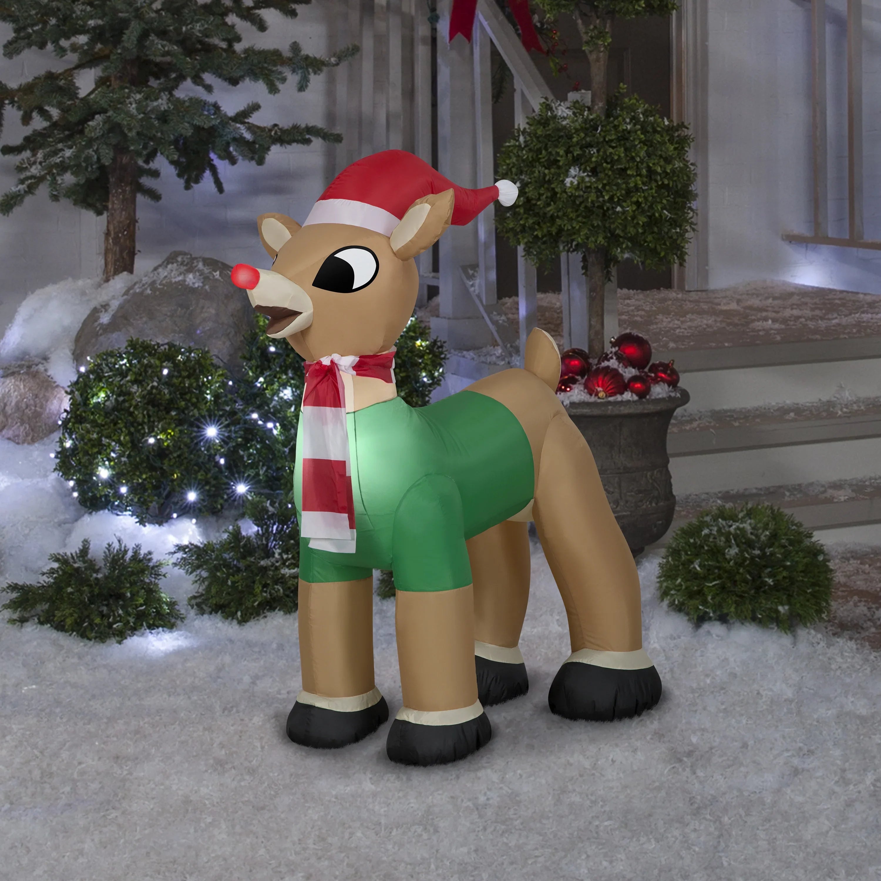 Gemmy Rudolf in Green Outfit 3.5 ft. Inflatable